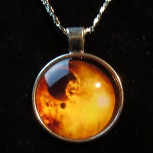 New World Glass Necklace Astro Galactic Cabochon Pendant Silver-tone Unisex 18"